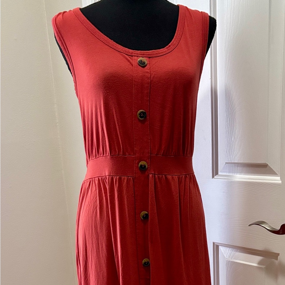 Versona Stretch Sleeveless Knit BottomTiered, Long Orange Dress Small EUC